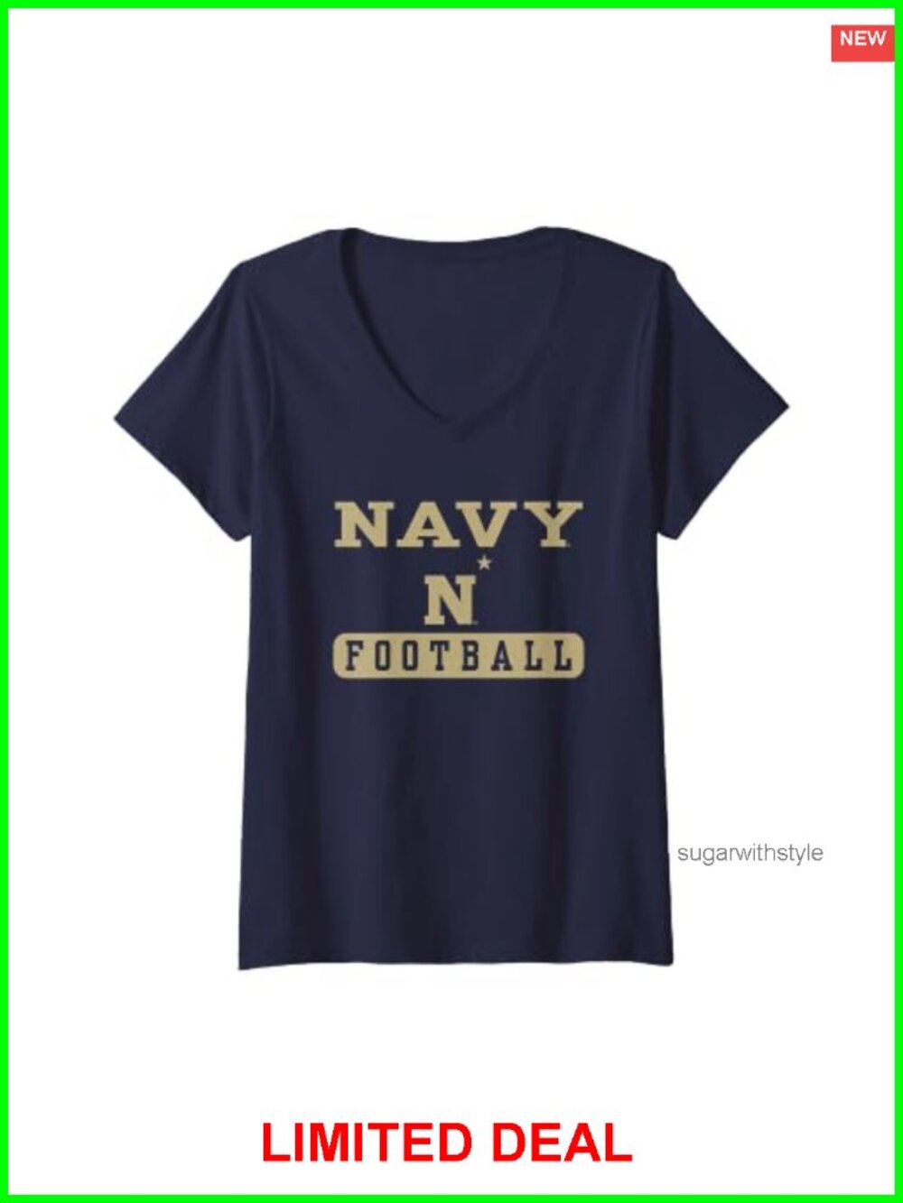 Officially Licensed Navy Midshipmen V-Neck T-Shirt Football Fan Tee